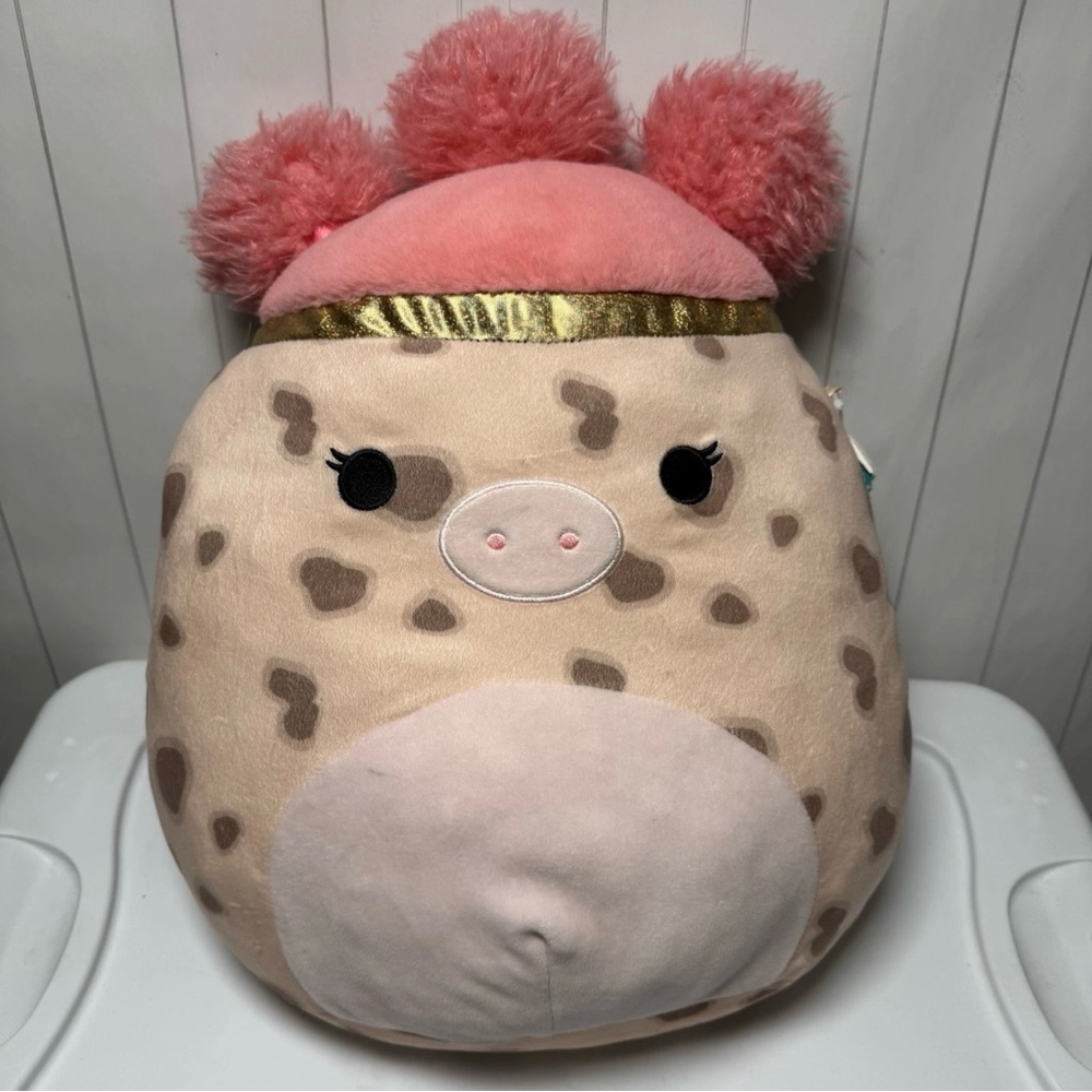 NWT Squishmallowsโ Squish-Doos Aquitaine 16" Pink Pom Pom Spotted Pig Plush Toy